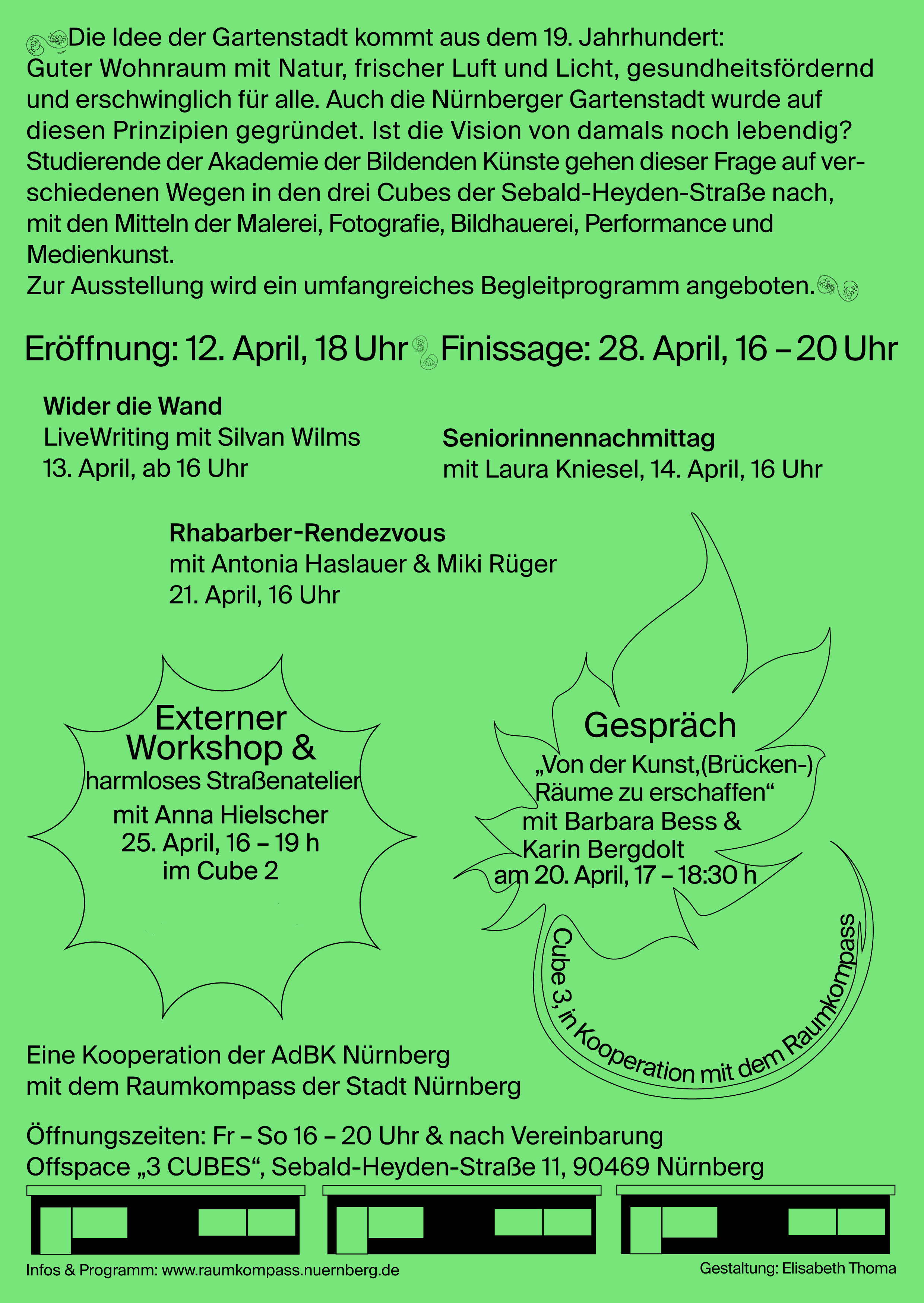 Flyer der Ausstellung, Termine, Design: Elisabeth Thoma