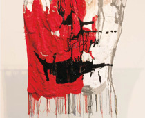 Eva-Maria Neubauer, Du riechst nach roter Farbe, 2017, Wolle gewebt, gestickt, 370x290cm