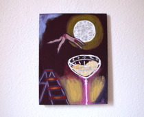 Karen Jacobs, Little Boy Blue And the Man in The Moon, 2020, Mischtechnik auf Stoff, 30  x 40 cm © und Foto: the artist
