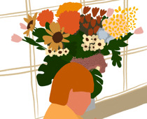 Marie Poulain, Kind mit Blumen, 2020, digitale Illustration, 29,7 x 42,0 cm © Marie Poulain
