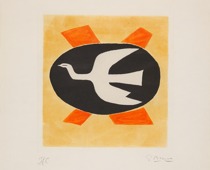 Georges Braque in Amberg: L`oiseau de feu (Der Feuervogel), Überfirnisste Farbradierung 1958 © VG Bild-Kunst, Bonn 2021 - Foto: Galerie Boisserée, Köln